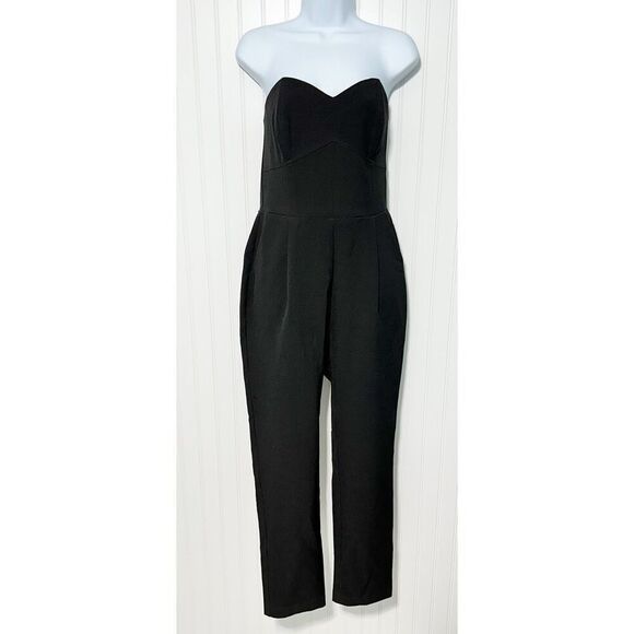Adelyn Rae Women's Strapless Sweetheart Neckline Slim Leg Jumpsuit Black Medium - Picture 13 of 14
